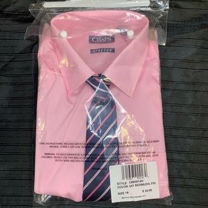 Chaps Pink long sleeve with striped clip on tie